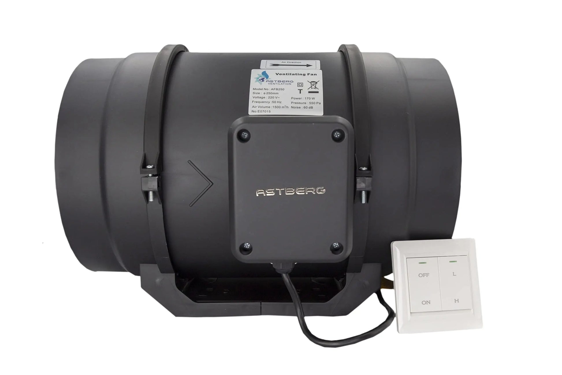 Astberg AFB250 (250mm/10) (1500CMH/882CFM) Silent mix flow / Inline fan / Duct fan / Inline duct fan / Fresh Air Ventilation System - Astberg Ventilation
