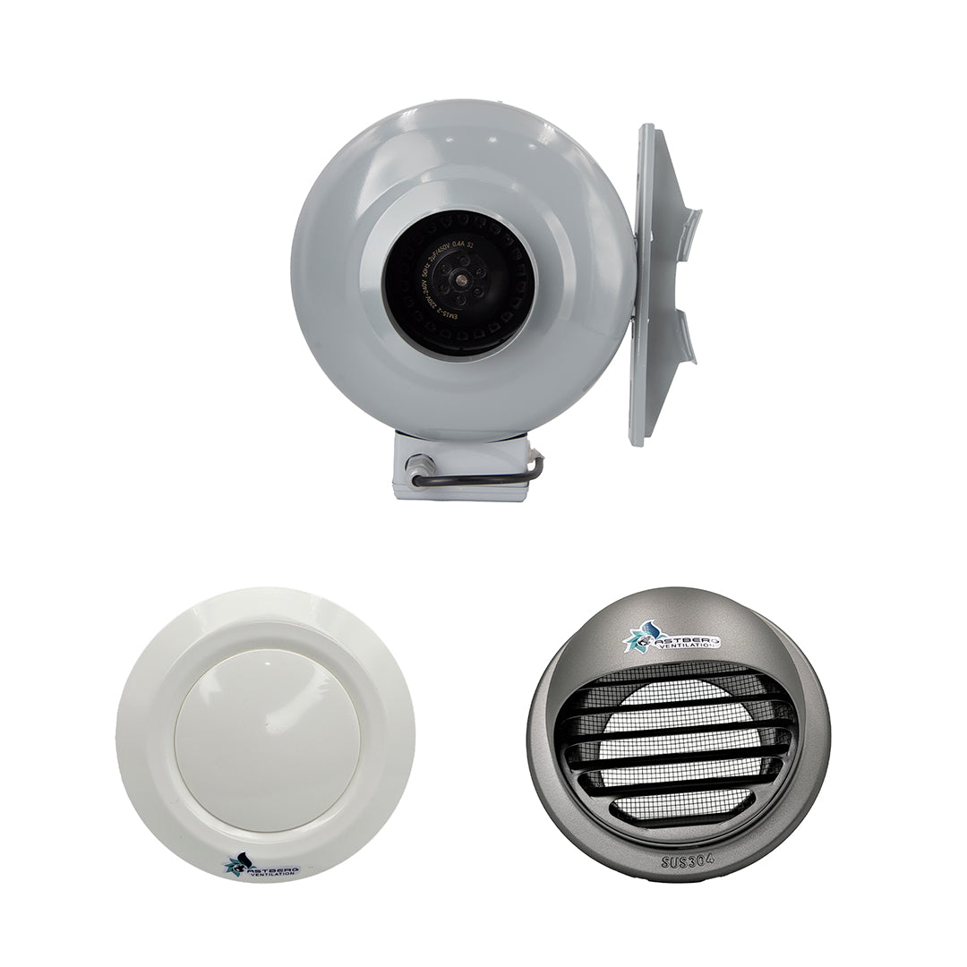 ASTBERG 40-60 SQ. WASHROOM INLINE DUCT VENTILATION SYSTEM VERTICAL/HORIZONTAL DUCT UPTO 15FT.