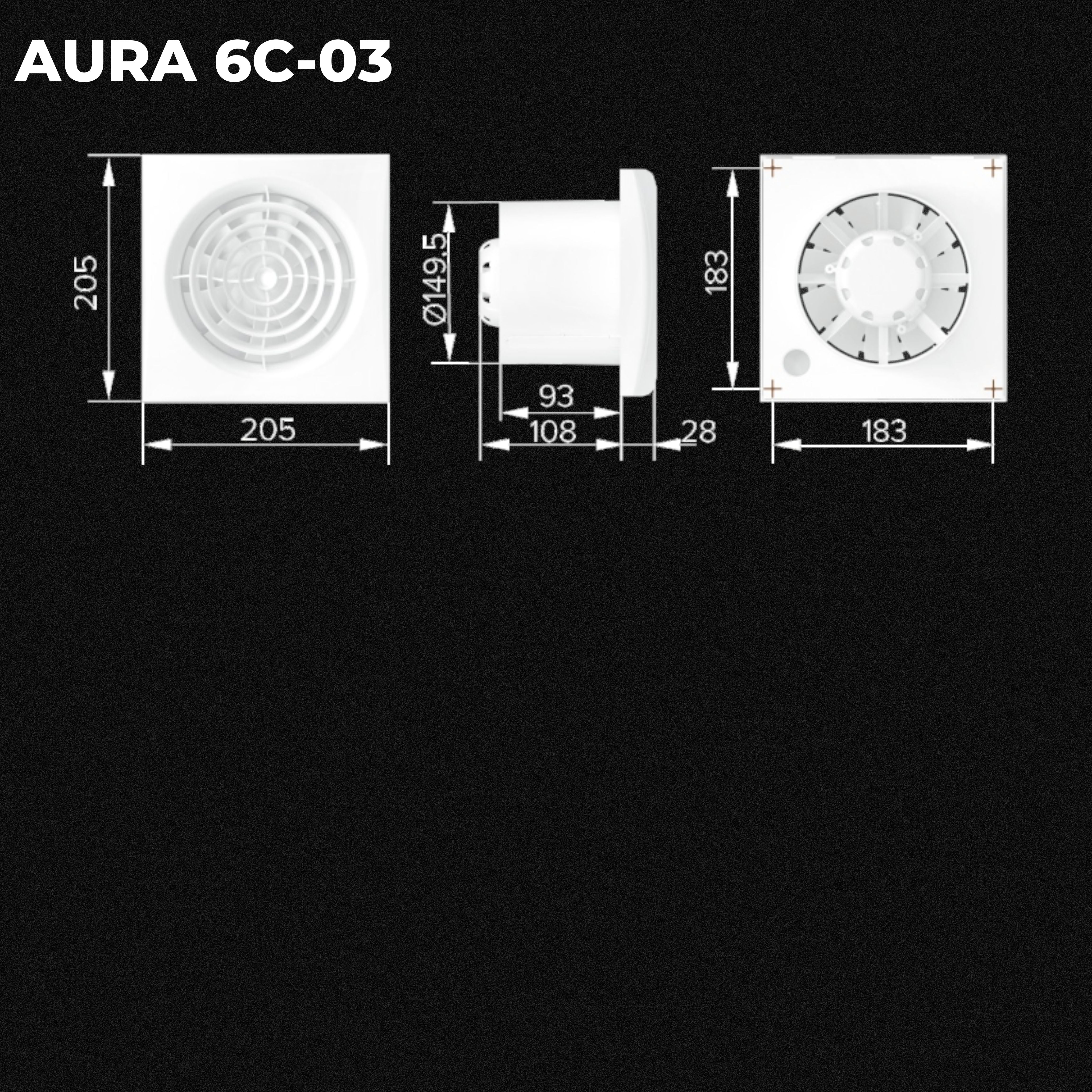 ASTBERG AURA 6C  PIPE/WALL/CEILING  EXHAUST VENTILATION FAN 320CMH 150MM 6"