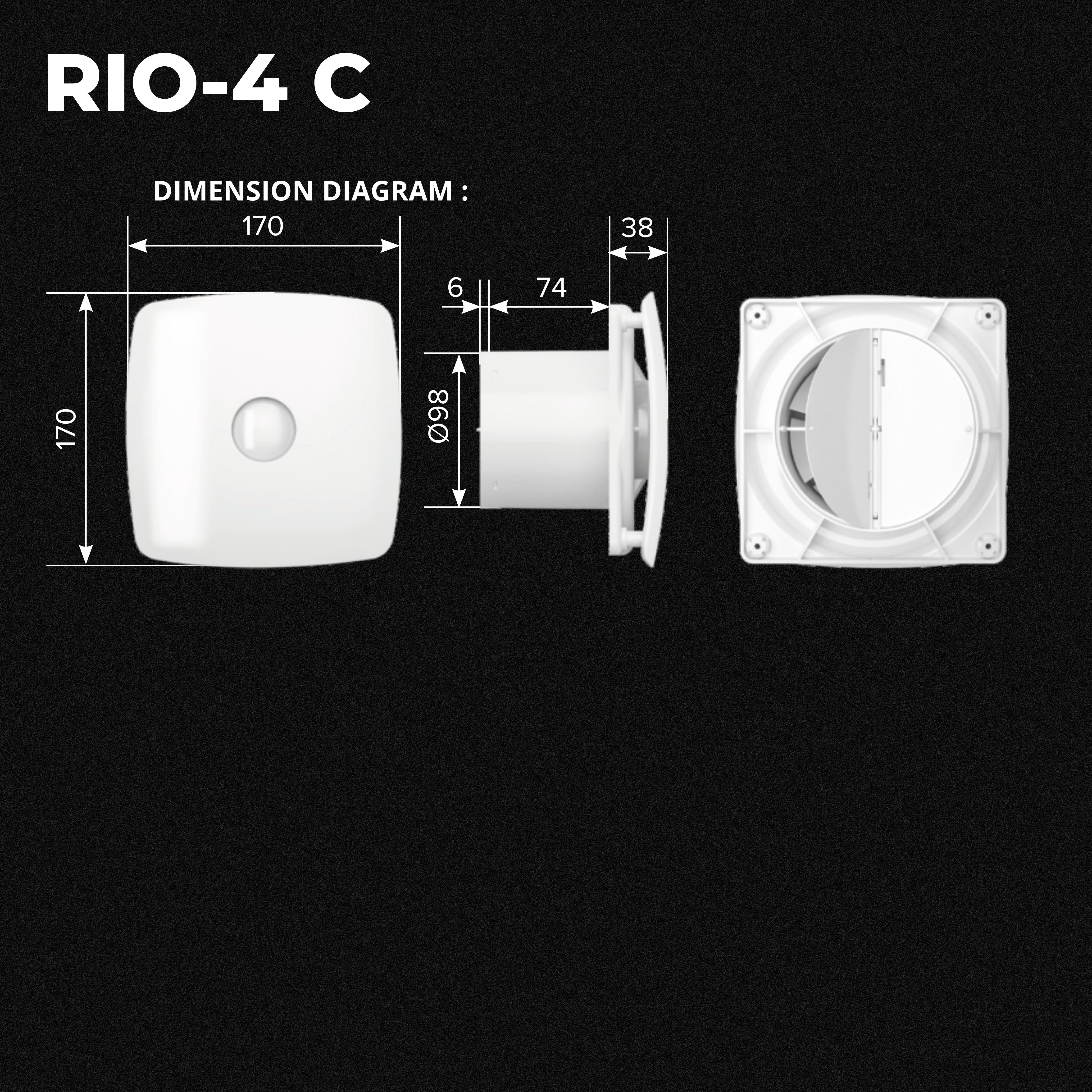 ASTBERG RIO 4C 98CMH 100MM PIPE WALL CEILING  EXHAUST VENTILATION FAN