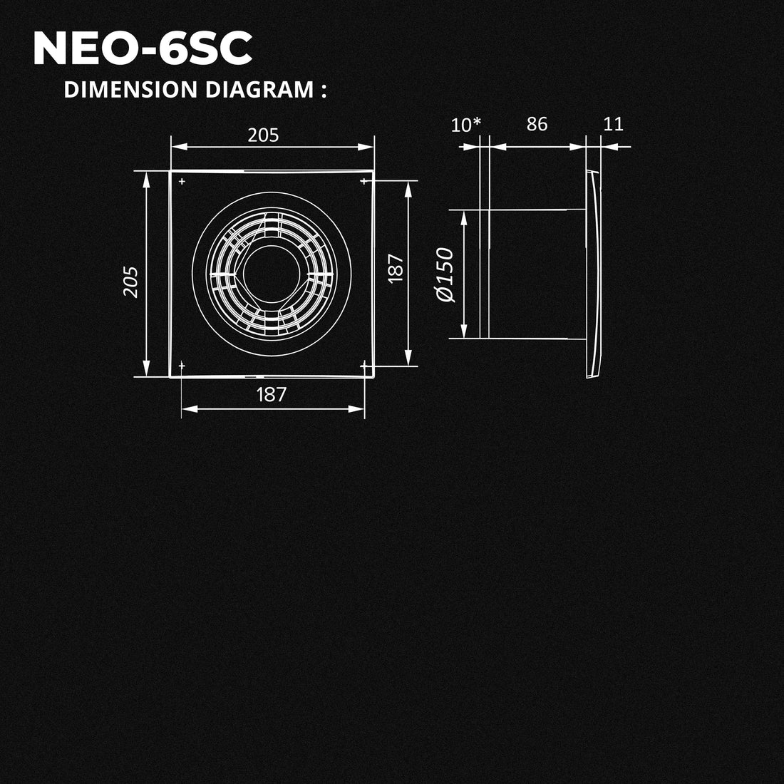 ASTBERG NEO 6 PIPE/WALL/CEILING  EXHAUST VENTILATION FAN 250CMH 6" 150MM
