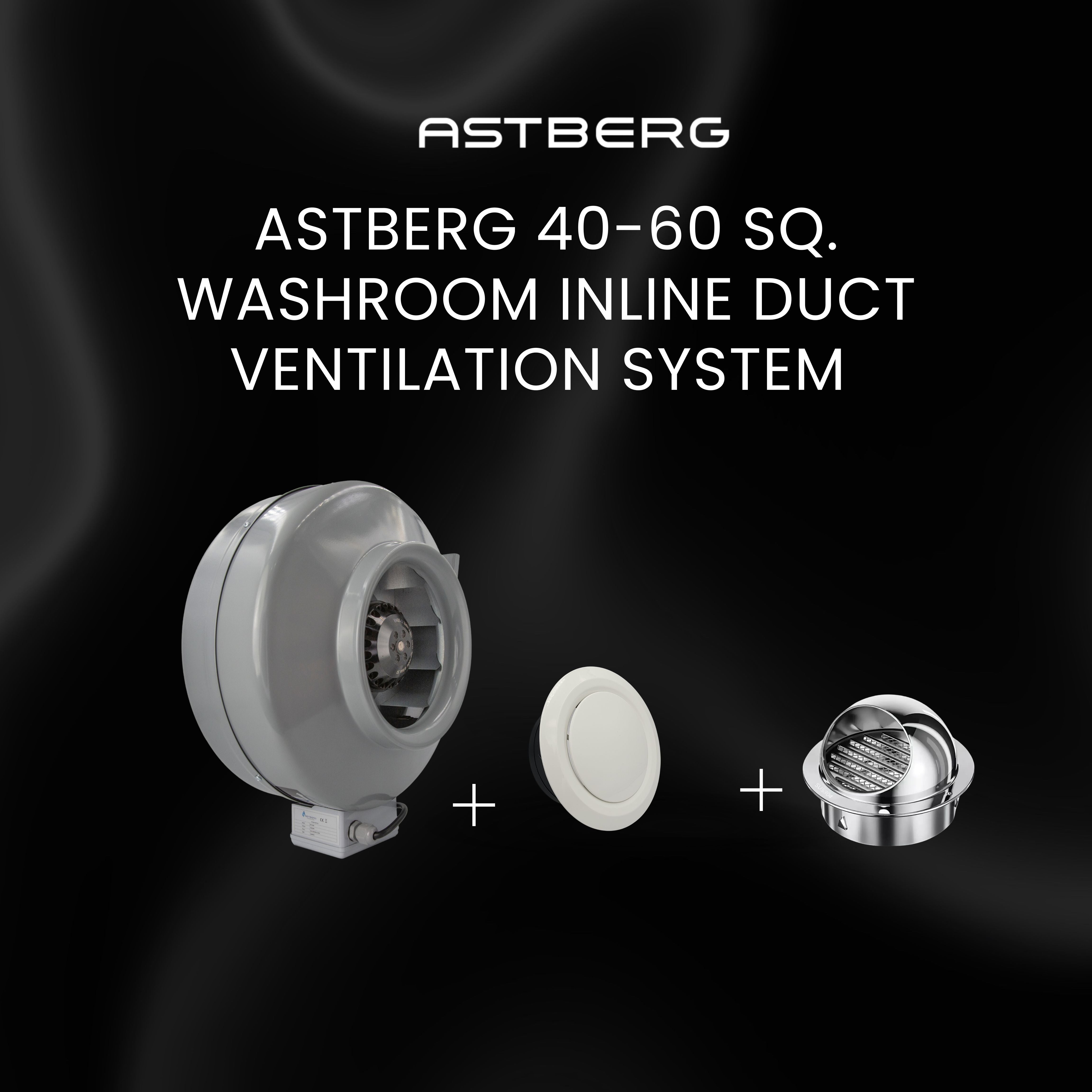 ASTBERG 40-60 SQ. WASHROOM INLINE DUCT VENTILATION SYSTEM VERTICAL/HORIZONTAL DUCT UPTO 15FT.
