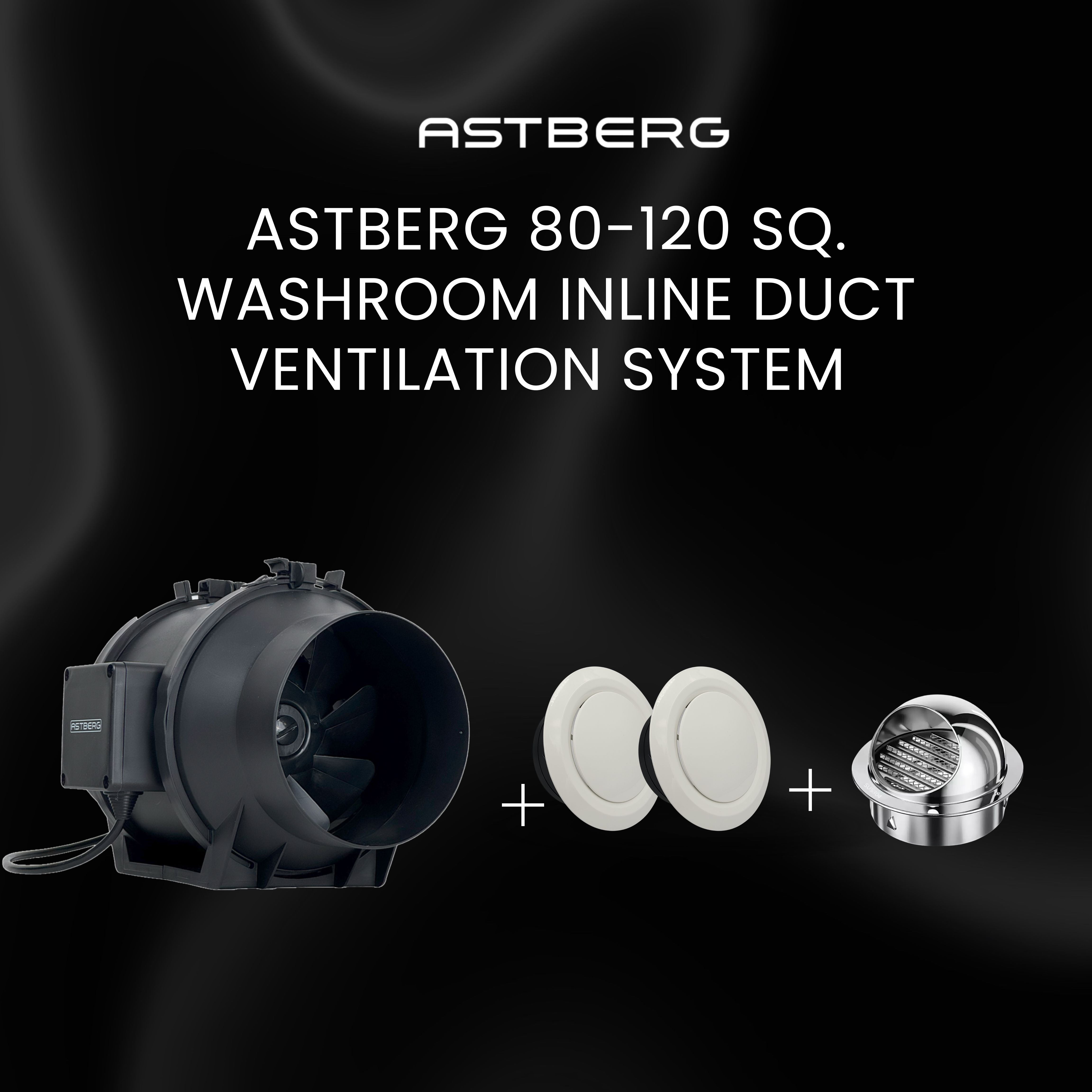 ASTBERG 80-120 SQ. WASHROOM INLINE DUCT VENTILATION SYSTEM HORIZONTAL DUCT UPTO 25FT-30FT