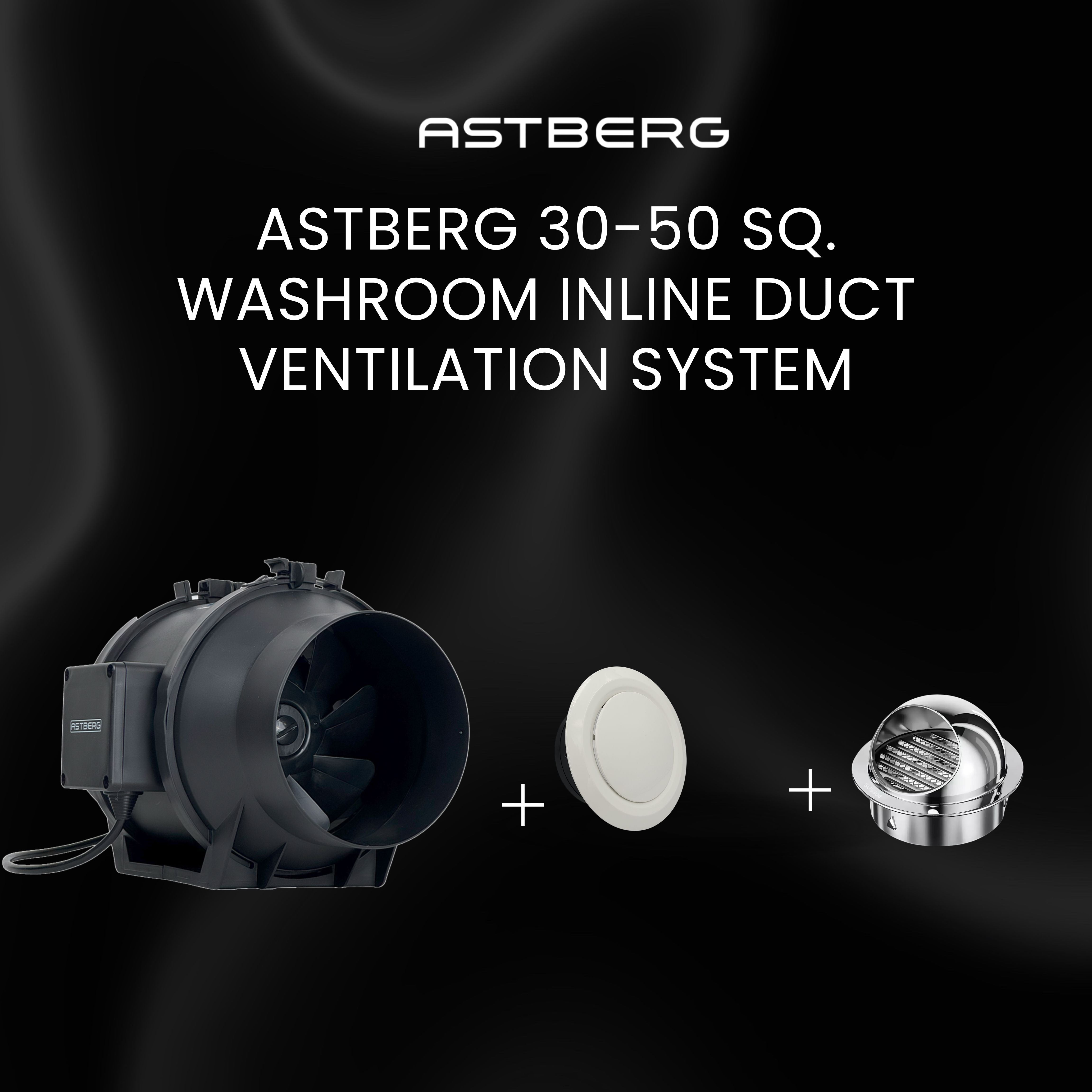 ASTBERG 30-50 SQ. WASHROOM INLINE DUCT VENTILATION SYSTEM HORIZONTAL DUCT UPTO 12FT.