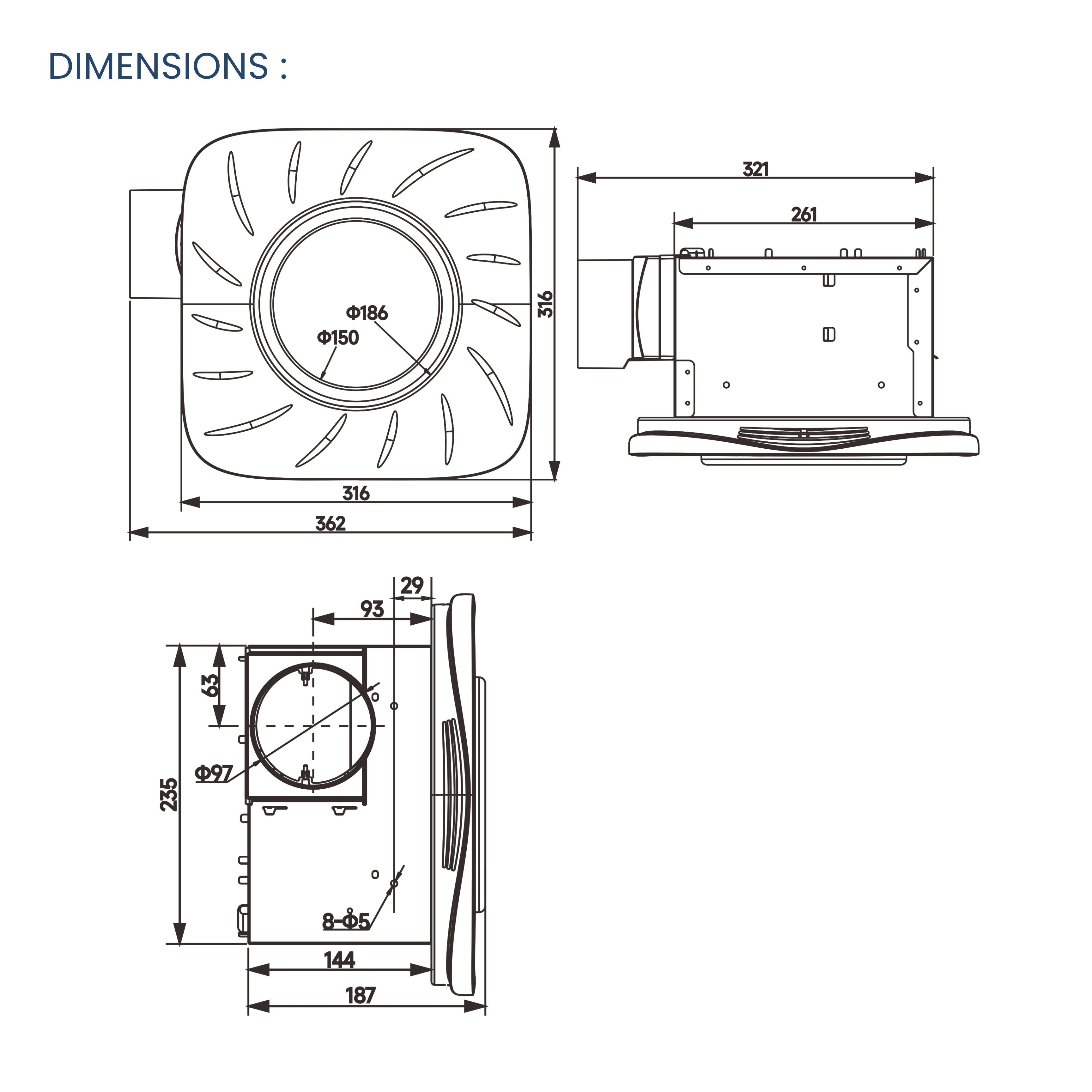 ASTBERG ASL1005 CEILING MOUNTED EXHAUST WITH LIGHT 200CMH