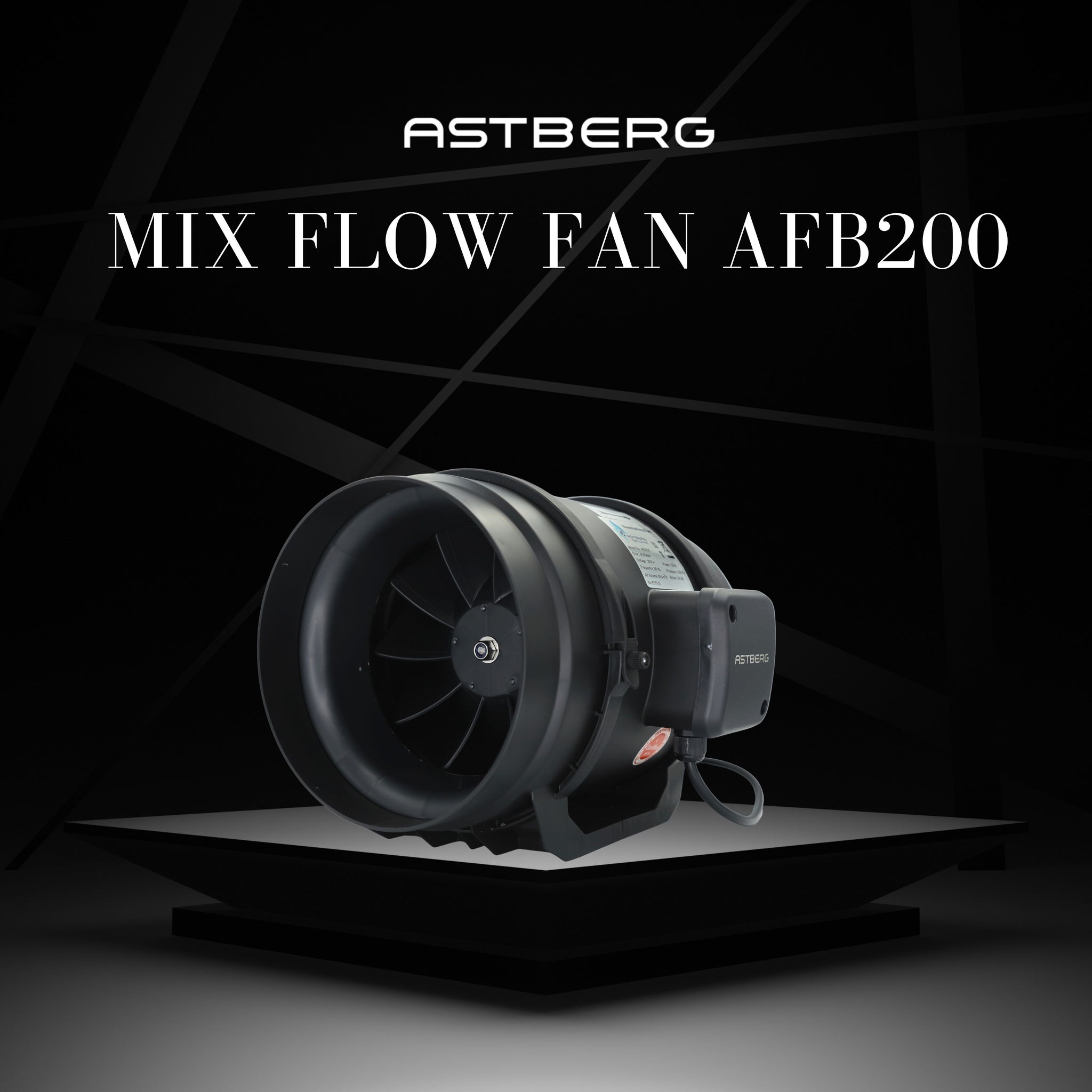 ASTBERG BLACK MIXFLOW CIRCULAR INLINE DUCT VENTILATION FAN WITH SWITCH AFB200 850CMH 200MM 8"