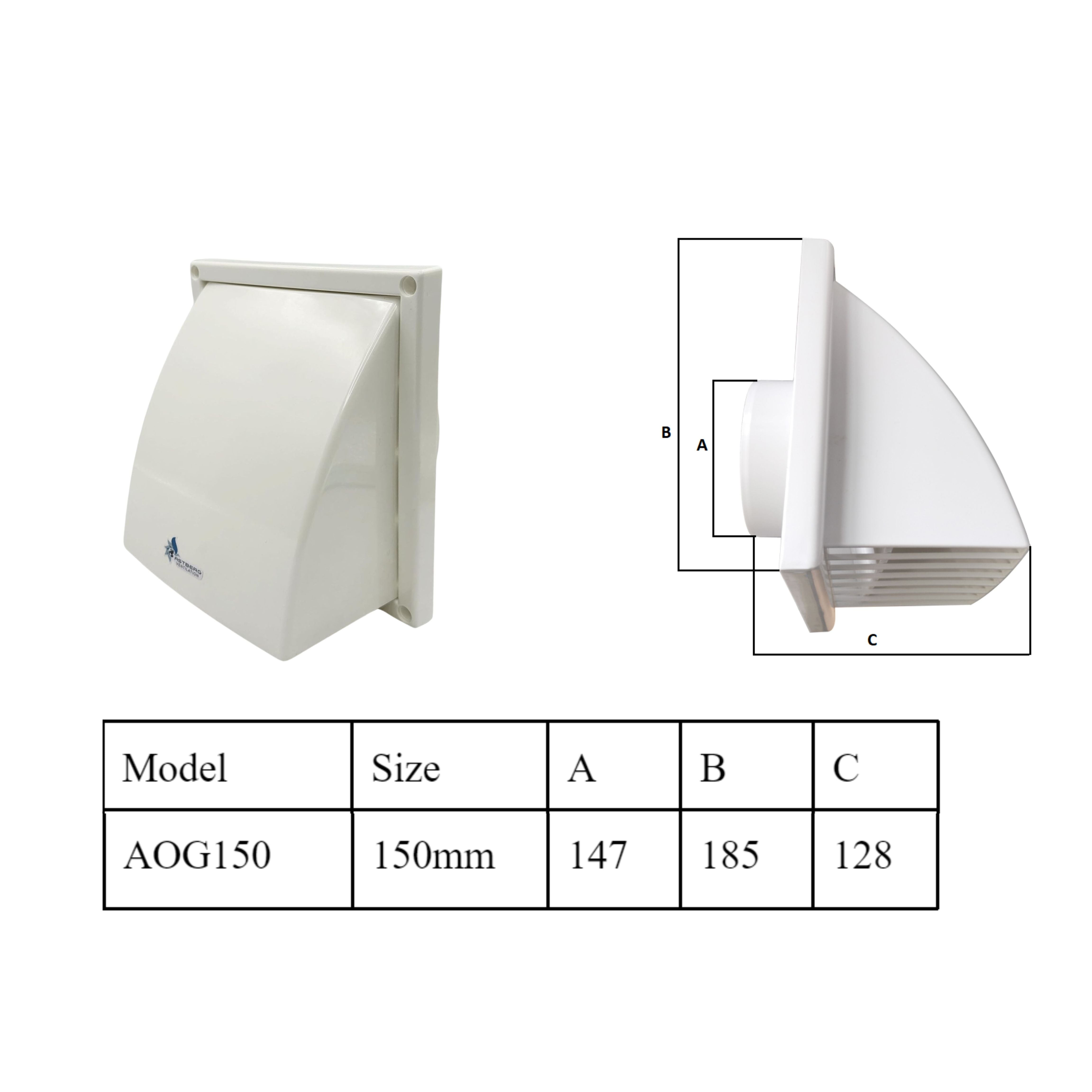 ASTBERG AIR OBLIQUE OUTER VENT CAP GRILL WITH MESH 100MM