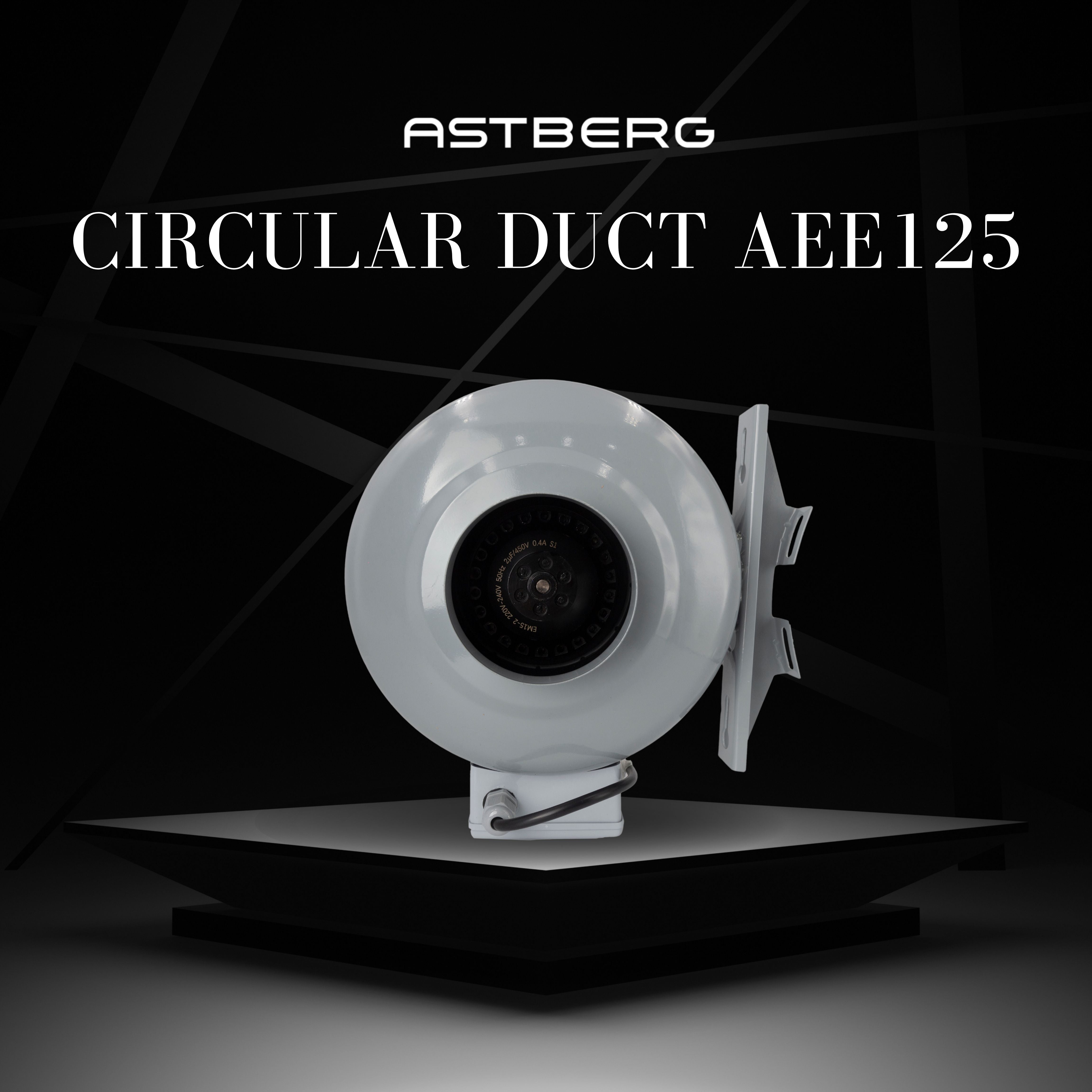 ASTBERG POWDER COATED  CIRCULAR INLINE DUCT VENTILATION FAN AEE125 125MM 5"  370CMH 217CFM