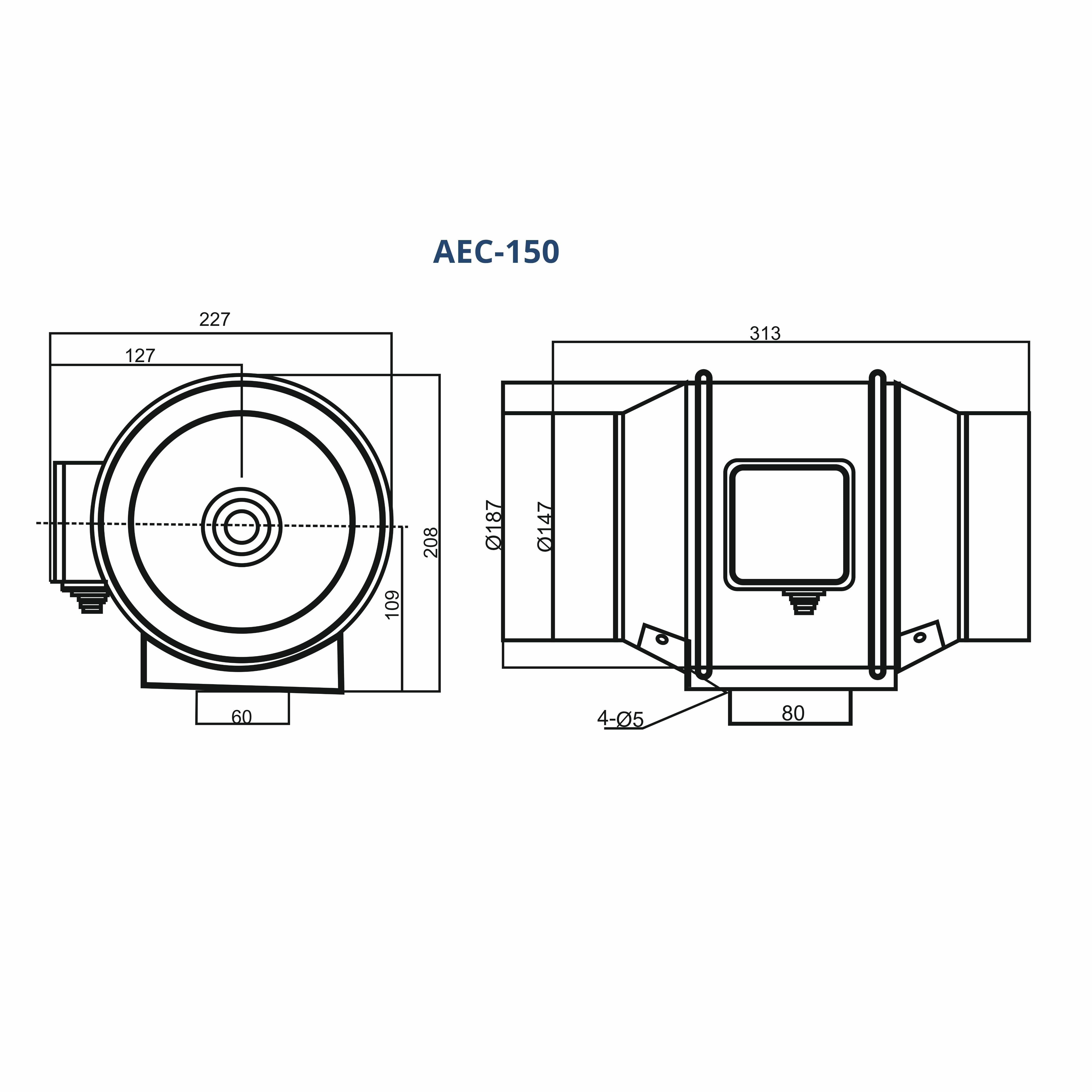 ASTBERG EC MOTOR SILENT MIXFLOW CIRCULAR INLINE VENTILATION FAN WITH REGULATOR AND VARIABLE SPEED AEC150 530CMH 150MM 6"