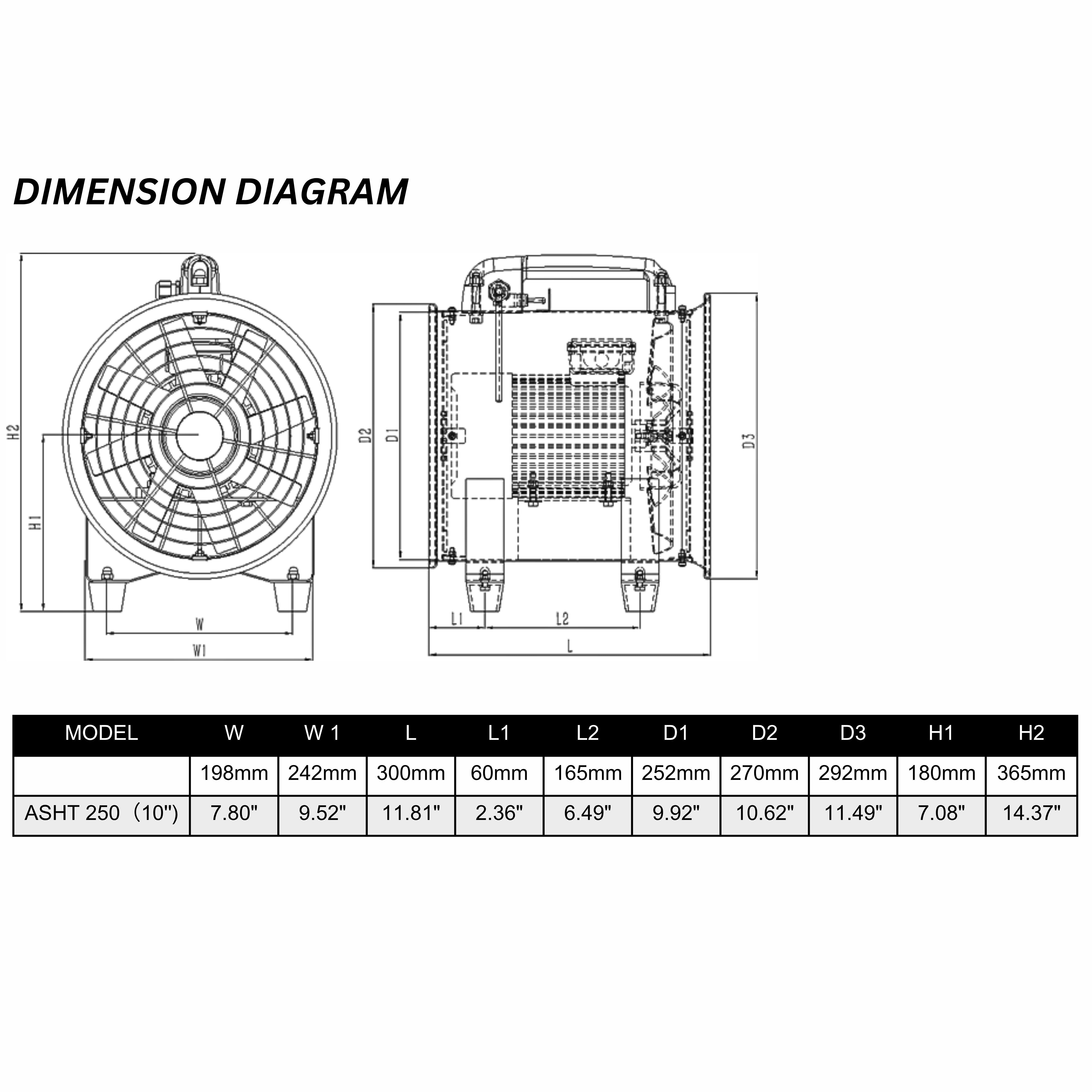 ASTBERG DUST COLLECTOR BLOWER EXHAUTPORTABLE INLINE DUCT VENTILATION BLOWER FAN ASHT-250 10" 2200CMH