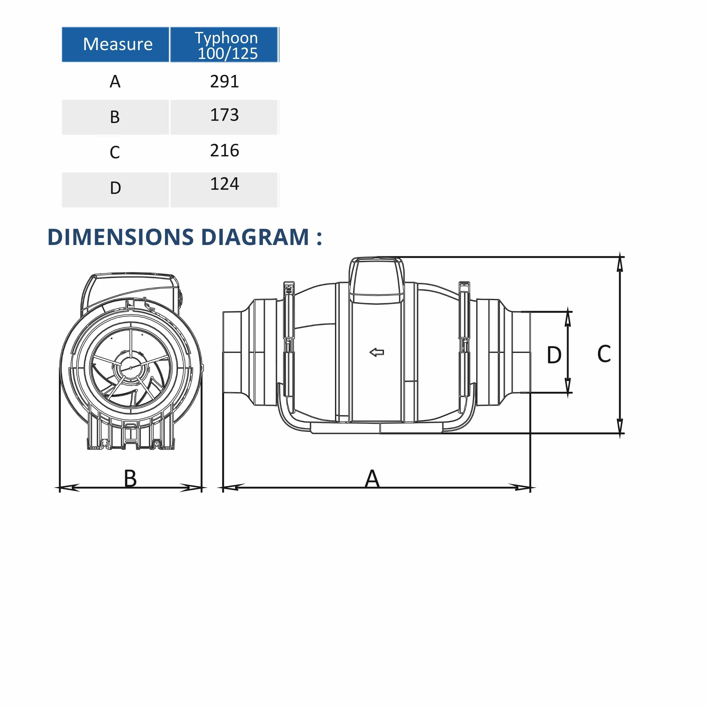 ASTBERG SILENT HEAVY DUTY MIXFLOW CIRCULAR INLINE DUCT VENTILATION FAN TYPHOON100 250CMH 100MM 4"