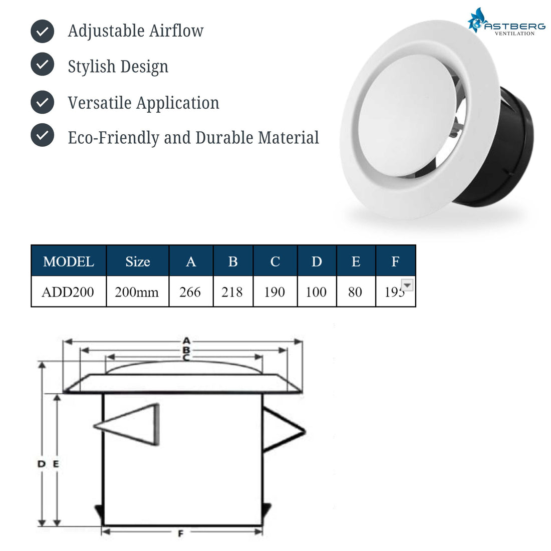 ASTBERG SUPPLY DISK DIFFUSER VOLUME CONTROLER VALVE 200MM 8"