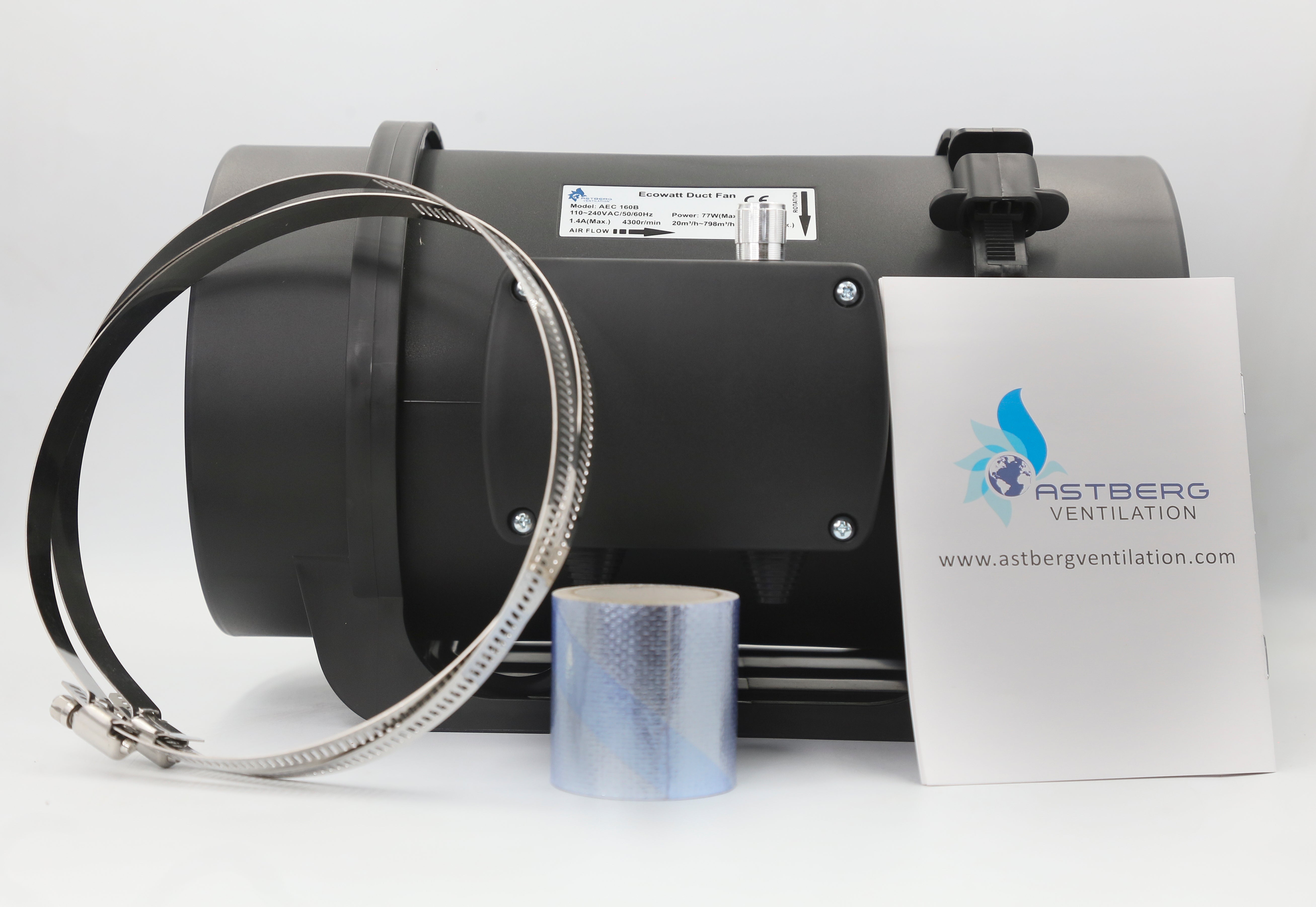 ASTBERG EC MOTOR SILENT MIXFLOW INLINE DUCT VENTILATION FAN WITH REGULATOR AEC160  20-798CMH 160MM