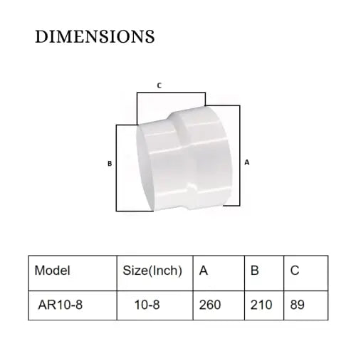 Astberg ABS Reducer/PVC Pipe Reducer/Flexible Pipe Reducer/Pipe Connector/Plastic Pipe Reducer (8"-10") - Astberg Ventilation