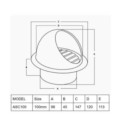 Astberg Outer Cowl Steel (100mm/4") Chimney Outer Cowl/Outer Cowl with Mesh/Duct Pipe Cover/Wall Vent Cover/Vent Cap