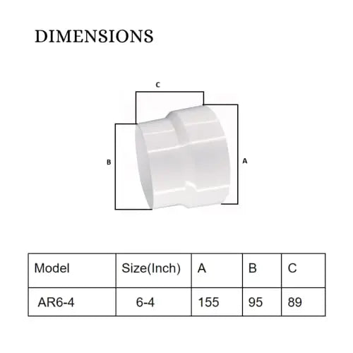 Astberg ABS Reducer/Pvc Pipe Reducer/Flexible Pipe Reducer/Pipe Connector/Plastic Pipe Reducer / (6"-4") - Astberg Ventilation