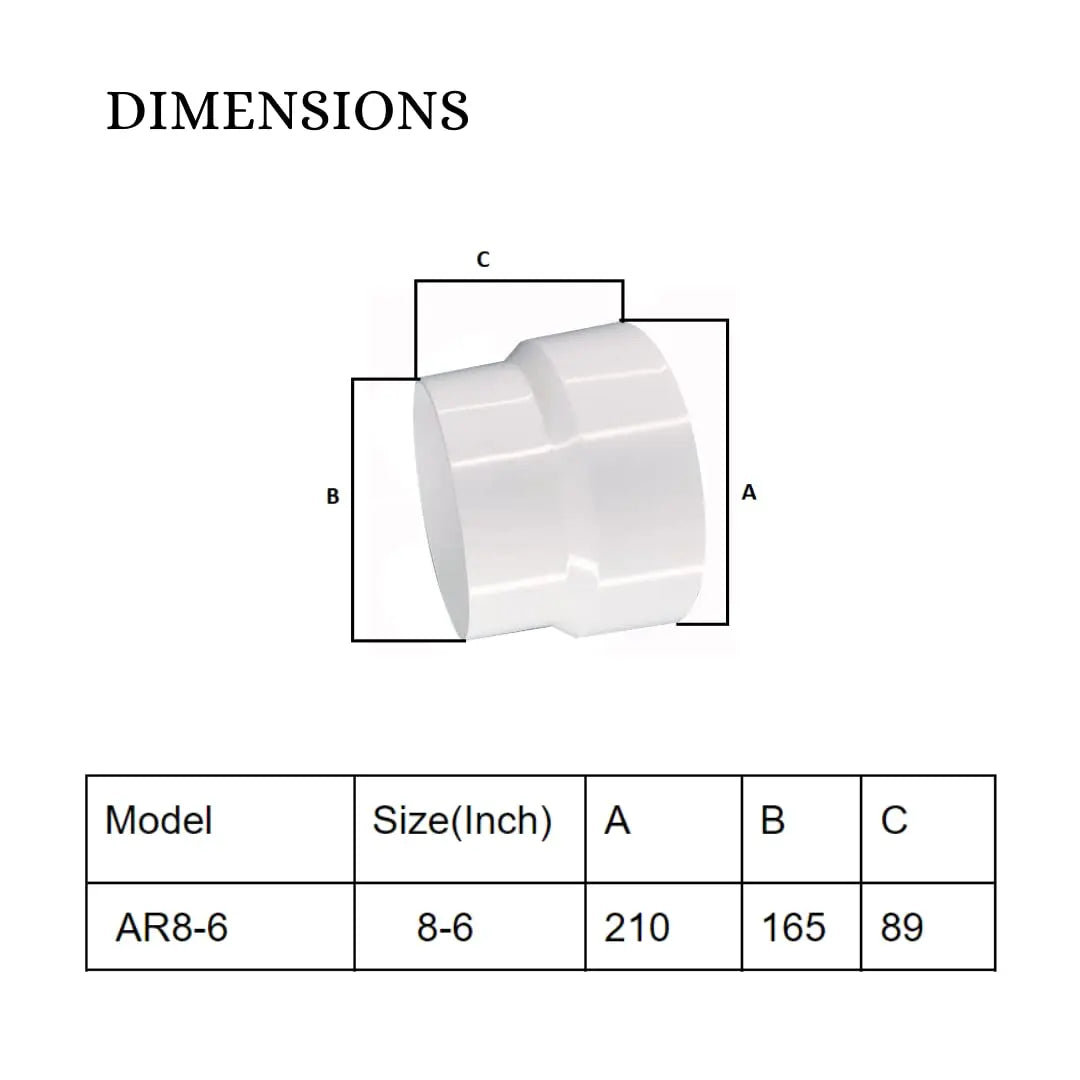 Astberg ABS Reducer Pvc Pipe Reducer/Flexible Pipe Reducer/Pipe Connector/Plastic Pipe Reducer (6"-8") - Astberg Ventilation
