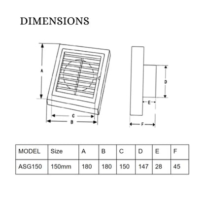 Astberg Outer Grill Abs 6" (150Mm)/Square Grill/Grill With Mesh/Pipe Grill/Chimney Grill/Exhaust Outer Lowers/Vent Cap/Vent Grill, White