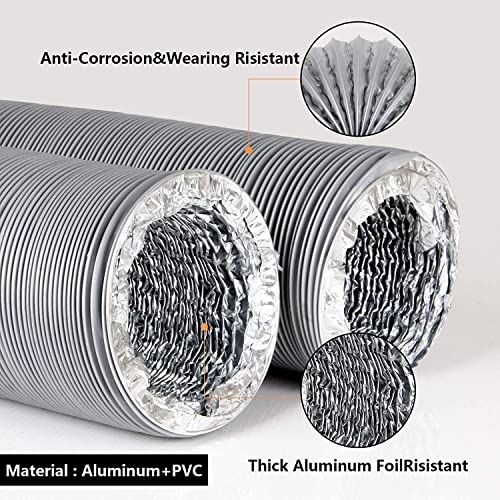 Astberg PVC Flexible Pipe(100mm/4) 10 Meter/32 Feet/Insulated Pipe/Chimney pipe/Duct Pipe/Exhaust pipe/Aluminum Pipe/Silent Pipe/Flexible Aluminum pipe |