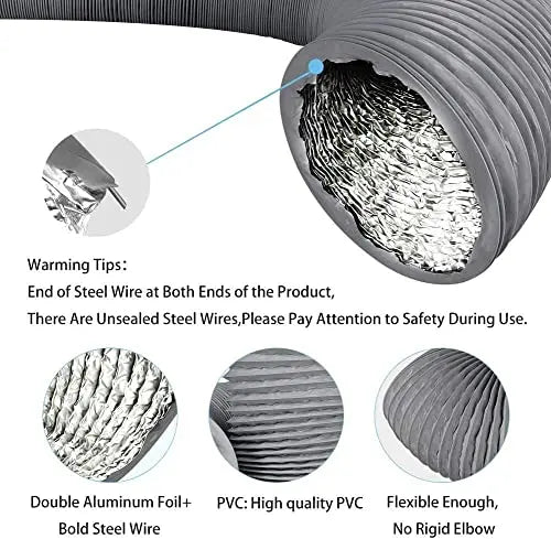 Astberg PVC Flexible Pipe/Insulated Pipe/Chimney pipe/Duct Pipe/Exhaust pipe/Aluminum pipe (200mm/8") - Astberg Ventilation