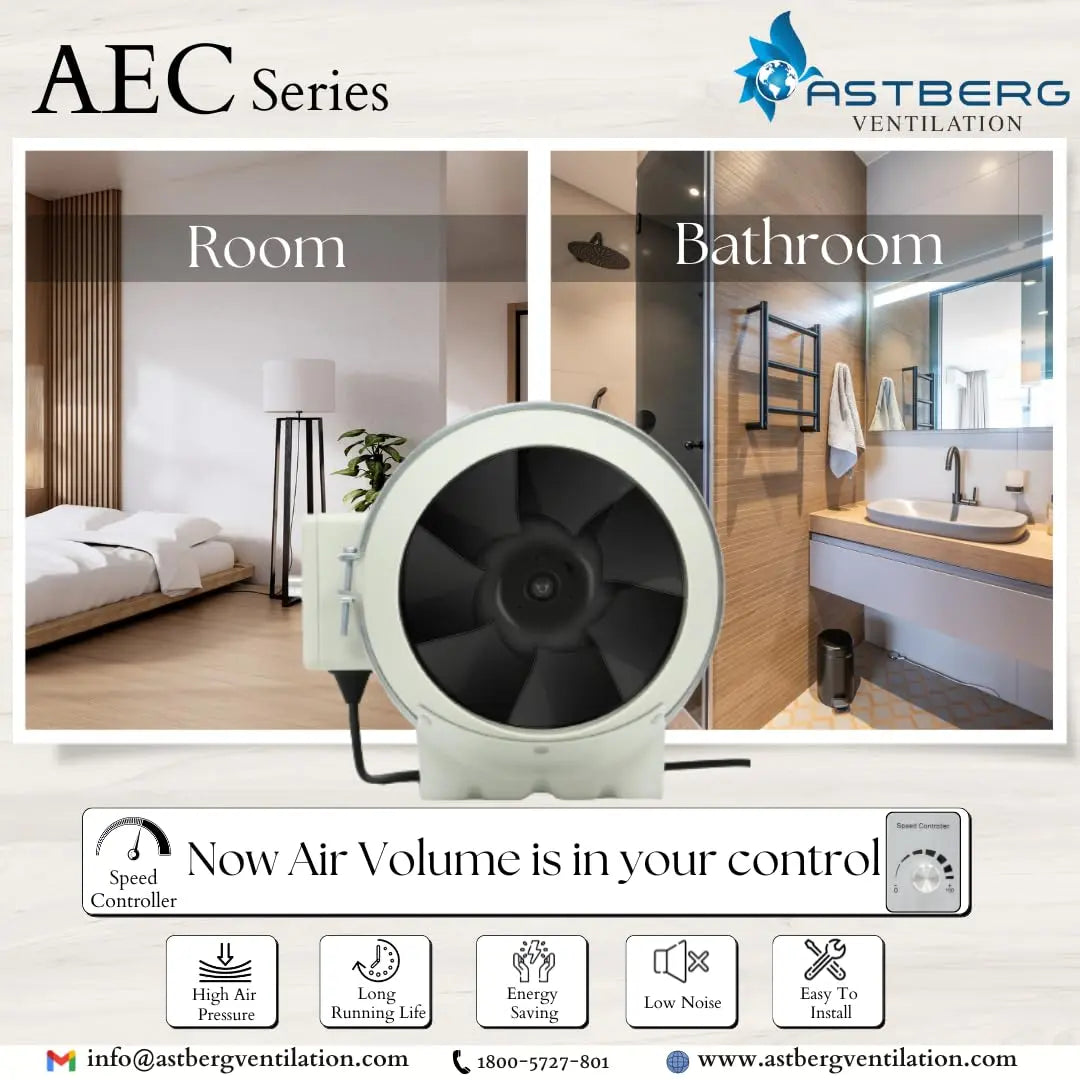 Astberg AEC200 with 0-100% Variable Speed controller(20-1292 CMH) Energy Efficient EC Inline Duct Fan/Inline Exhaust/Circular Inline Fan (160mm) - Astberg Ventilation